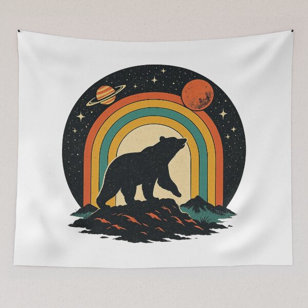 Item preview, Cosmic Bear Under Retro Rainbow Skies designed and sold by chromatalove.