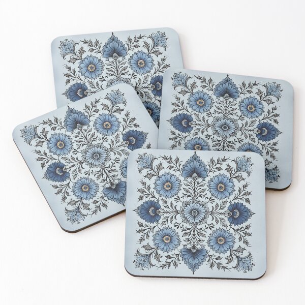 Item preview, Intricate Blue pattern on a paper, with flowers and leaves and geometric art designed and sold by Shelley Loewnau-Jones Studio.