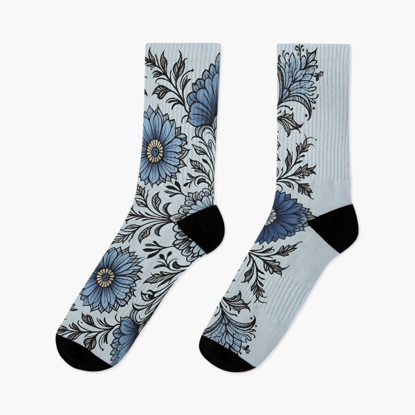 Item preview, Intricate Blue pattern on a paper, with flowers and leaves and geometric art designed and sold by Shelley Loewnau-Jones Studio.