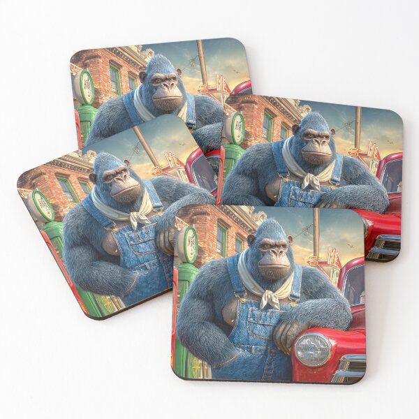 Item preview, Stylized Gorilla in Overalls Beside Vintage Truck designed and sold by Artessie.