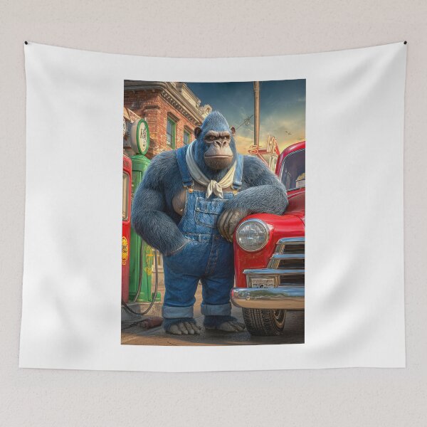 Item preview, Stylized Gorilla in Overalls Beside Vintage Truck designed and sold by Artessie.