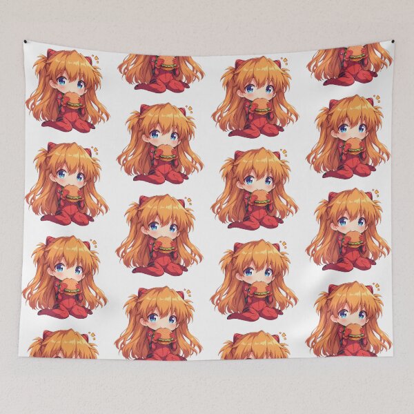 Item preview, Asuka Langley Soryu Neon Genesis Evangelion Anime Girl Kawaii Chibi Burger Cute Bite designed and sold by mildaclairmo.