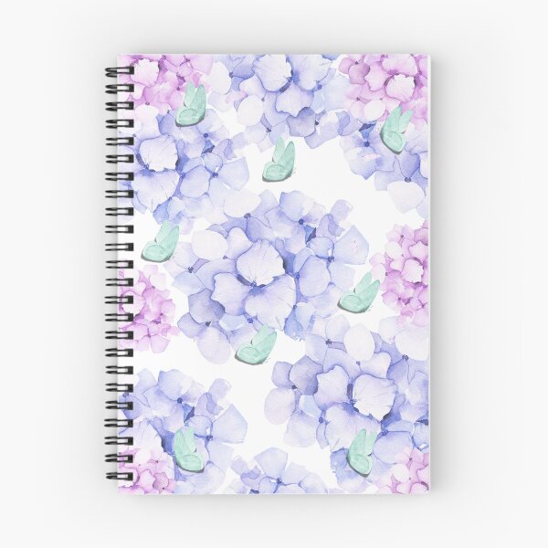 Item preview, Hortensia floral con mariposas | Diseño romántico de cuaderno de acuarela designed and sold by Petal-Page.