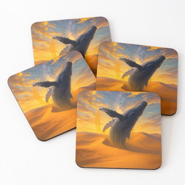 Item preview, Cosmic Desert Whale: Surreal Humpback Breaching a Sunset Dreamscape  designed and sold by WilderRoads.