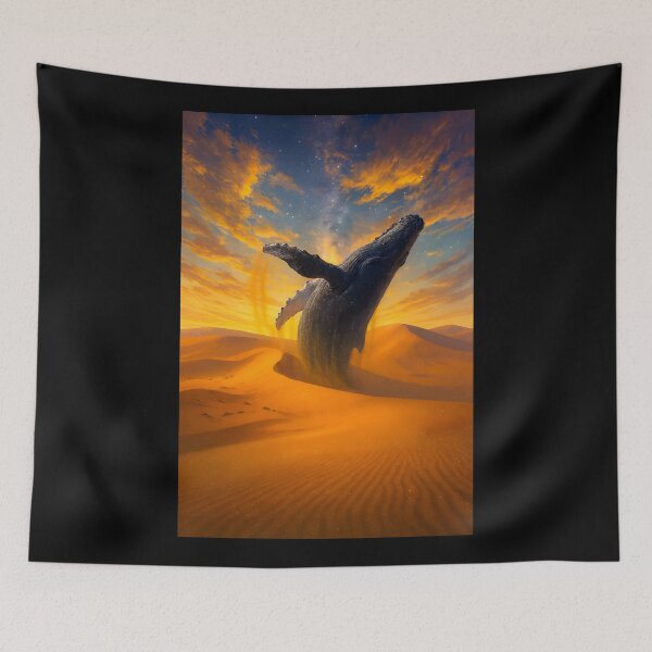 Item preview, Cosmic Desert Whale: Surreal Humpback Breaching a Sunset Dreamscape  designed and sold by WilderRoads.