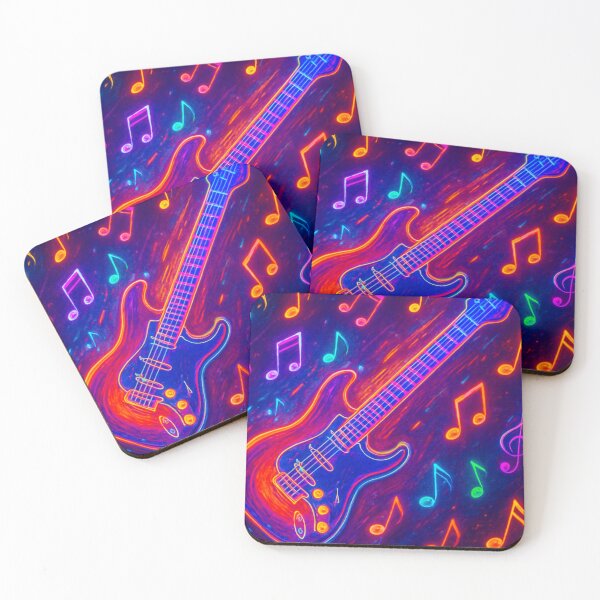 Item preview, Neon Electric Guitar with Abstract Musical Notes designed and sold by Golazos.