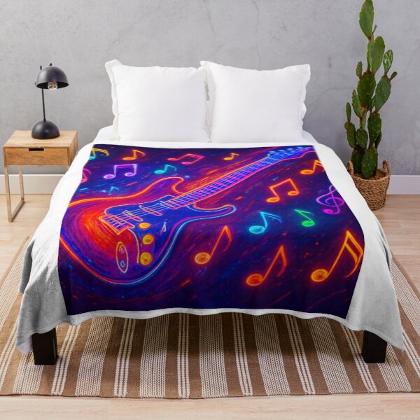 Item preview, Neon Electric Guitar with Abstract Musical Notes designed and sold by Golazos.