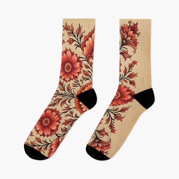 Item preview, Intricate Red pattern on a paper, with flowers and leaves and geometric art designed and sold by Shelley Loewnau-Jones Studio.