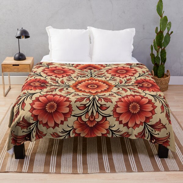 Item preview, Intricate Red pattern on a paper, with flowers and leaves and geometric art designed and sold by Shelley Loewnau-Jones Studio.