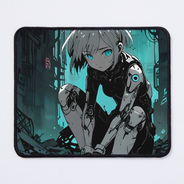 Item preview, ECHO: Monochrome Industrial Puddle Reflection Crouch | Cute Cyberpunk Anime Girl designed and sold by Sytrics.