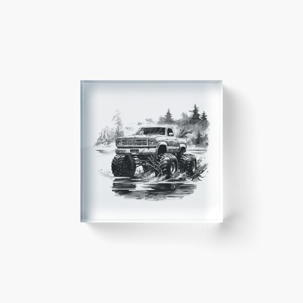 Item preview, Monster Mud Truck Illustration | Vintage 4x4 Splashing Through Water designed and sold by inkoutninja.