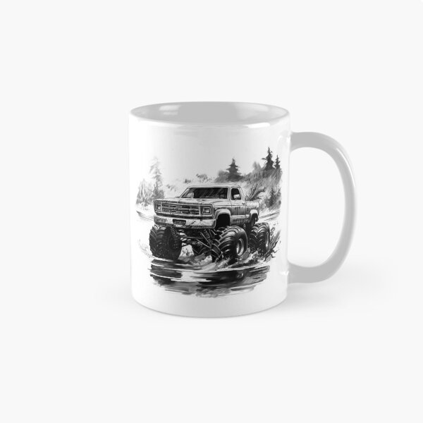 Artikelvorschau, Illustration eines Monster-Schlammtrucks | Vintage-Geländewagen spritzt durchs Wasser entworfen und verkauft von inkoutninja.