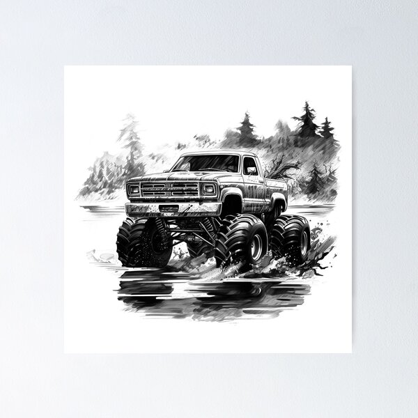 Item preview, Monster Mud Truck Illustration | Vintage 4x4 Splashing Through Water designed and sold by inkoutninja.