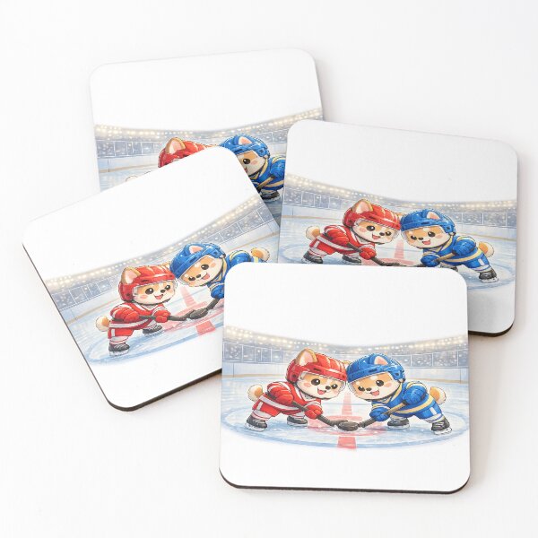 Item preview, Rivalry – Cute Kawaii Ice Hockey Dogs Face-Off designed and sold by Paws-nd-Prints.
