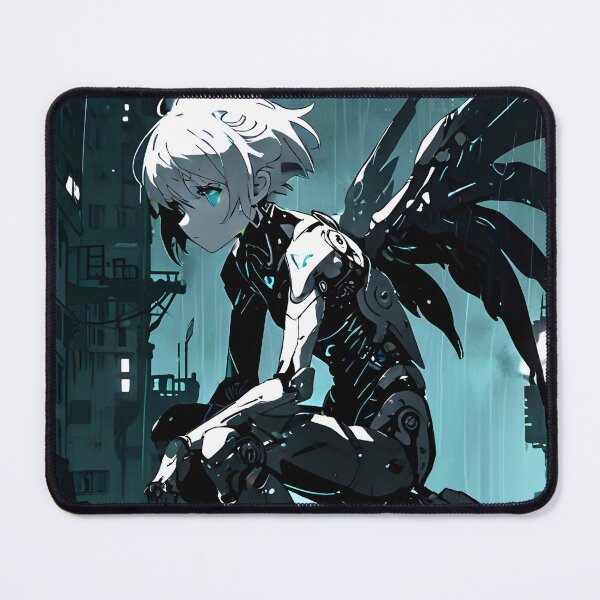 Item preview, ECHO: Monochrome Rainy Mechanical Wing Sentinel | Cute Cyberpunk Anime Girl designed and sold by Sytrics.