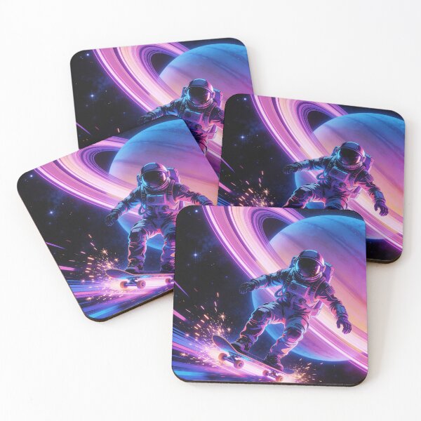 Item preview, Neon Space Shred - Astronaut Skating Saturn's Rings designed and sold by Hidden Layer Studio.