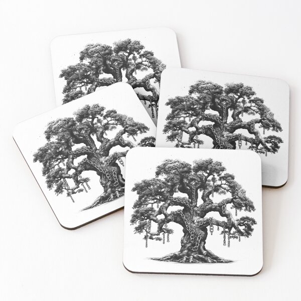 Item preview, Chained Tree Illustration | Symbolic Black and White Nature Artwork designed and sold by inkoutninja.
