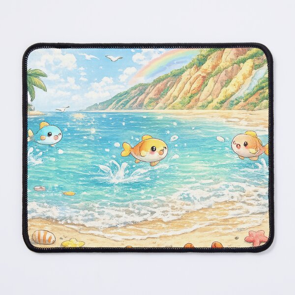 Item preview, Rainbow Beach – Cute Kawaii Fish and Crabs by the Sea designed and sold by Paws-nd-Prints.