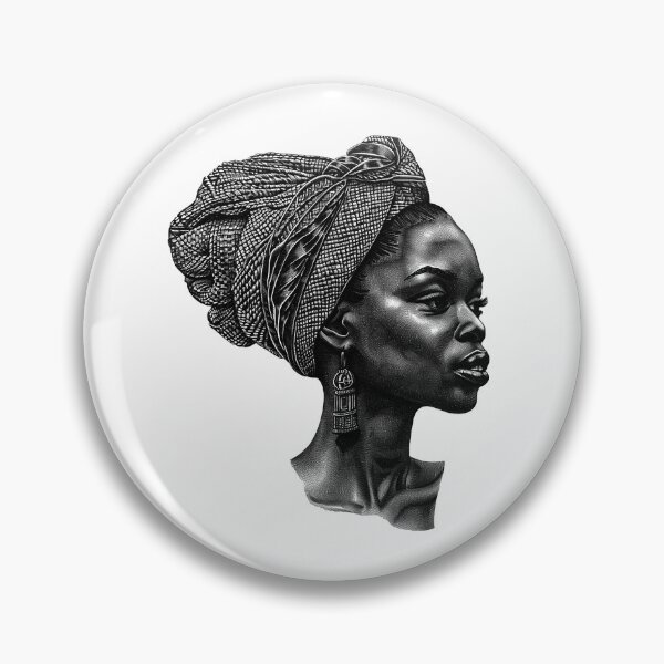 Item preview, Afrocentric Woman Portrait | Black and White Headwrap Illustration designed and sold by inkoutninja.