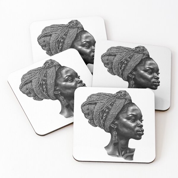 Item preview, Afrocentric Woman Portrait | Black and White Headwrap Illustration designed and sold by inkoutninja.