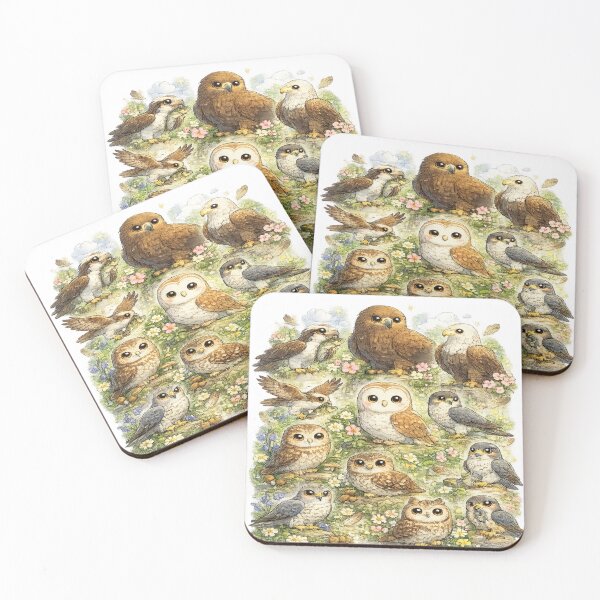 Item preview, UK Birds of Prey – Cute Kawaii British Raptors Collage designed and sold by Paws-nd-Prints.