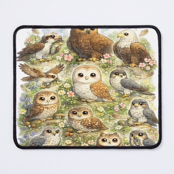 Item preview, UK Birds of Prey – Cute Kawaii British Raptors Collage designed and sold by Paws-nd-Prints.