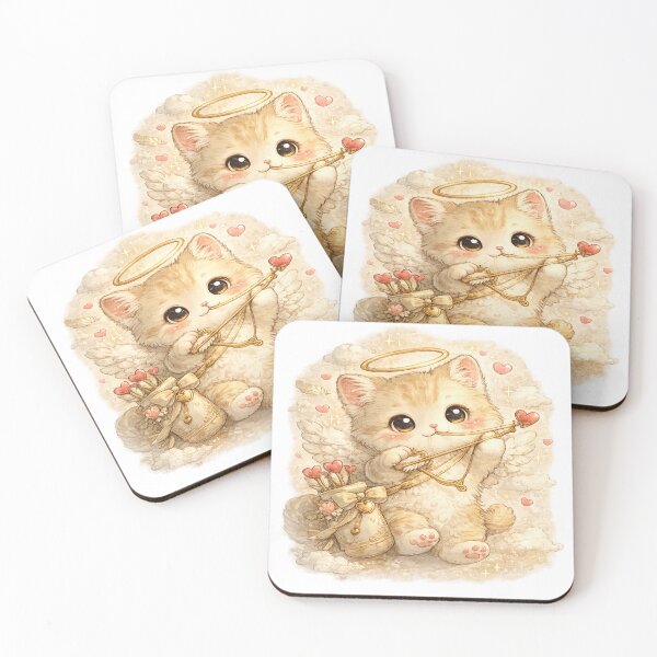 Item preview, Vintage Valentines Cupid Cat – Cute Kawaii Angel Love designed and sold by Paws-nd-Prints.