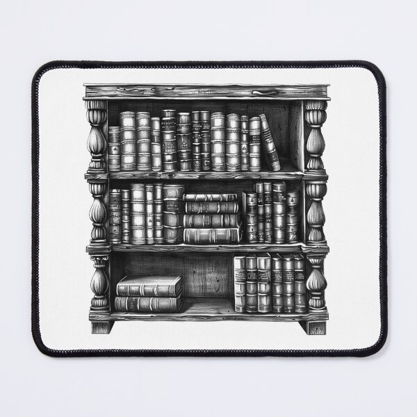 Item preview, Antique Bookshelf Illustration | Vintage Black and White Library Art designed and sold by inkoutninja.
