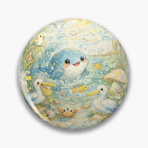 Item preview, Whimsical Coastal Dream – Kawaii Ocean Art Inspired by Walter Anderson designed and sold by Paws-nd-Prints.