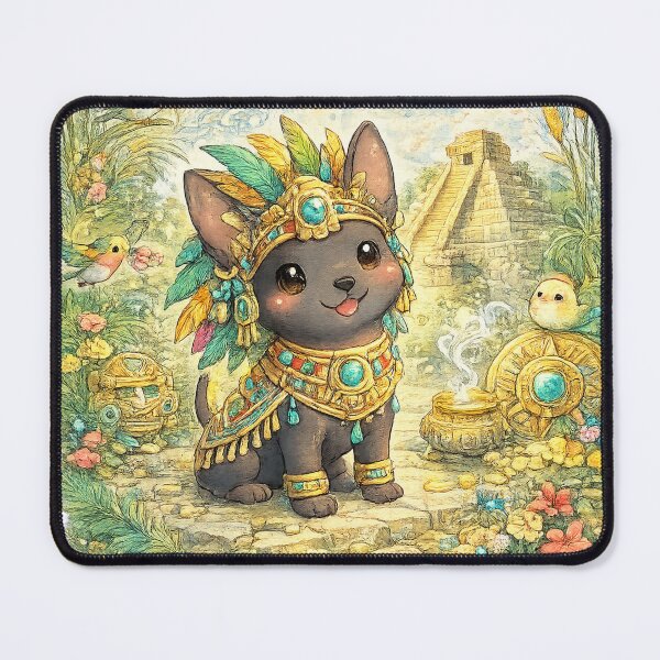 Item preview, Aztec Xolo Guardian – Kawaii Xoloitzcuintle in Ancient Temple Setting designed and sold by Paws-nd-Prints.