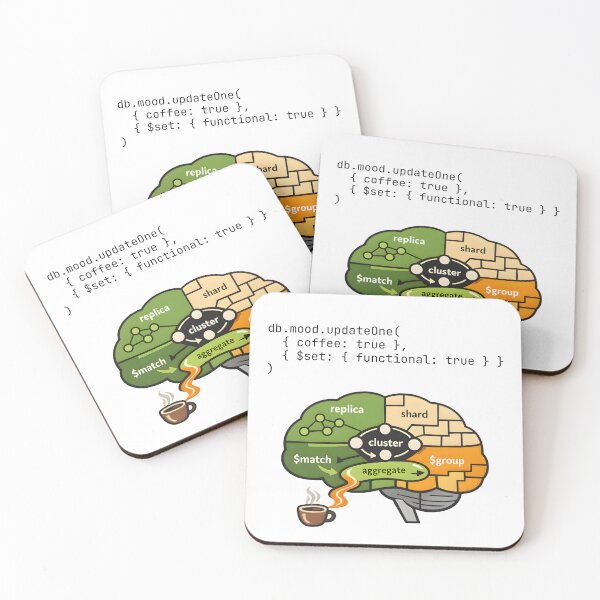 Item preview, MongoDB Brain Powered by Coffee – NoSQL Developer designed and sold by Nerd Romance Café.
