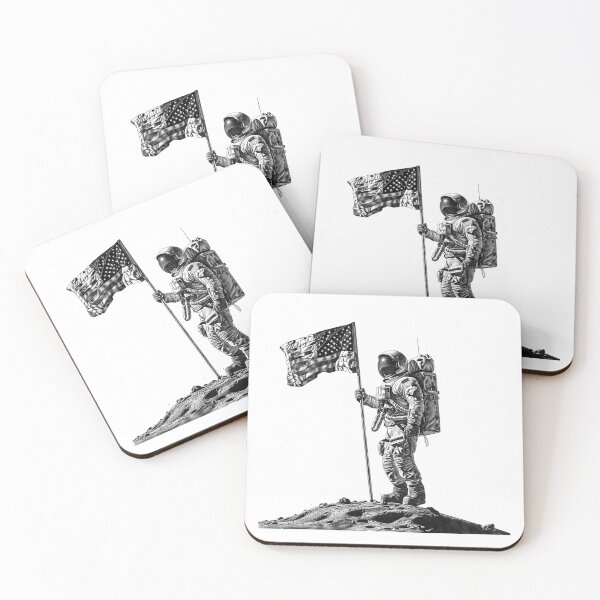 Item preview, Moon Landing Astronaut Art | Black and White Space History Illustration designed and sold by inkoutninja.