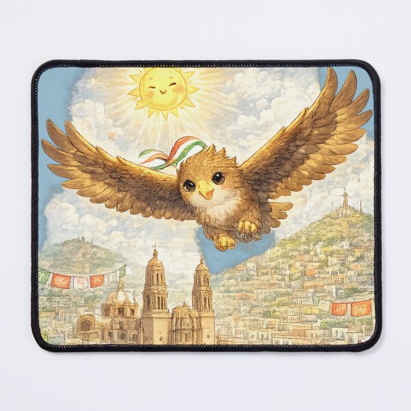 Item preview, Zacatecas Mexico – Kawaii Golden Eagle Cityscape Illustration designed and sold by Paws-nd-Prints.