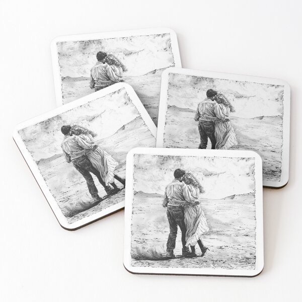 Item preview, Romantic Couple Walking Illustration | Black and White Love in the Desert Art designed and sold by inkoutninja.