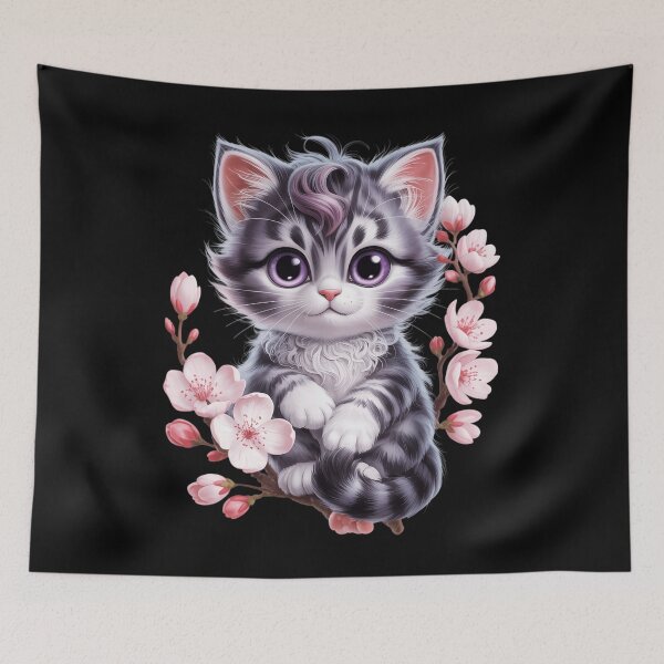 Item preview, Cute Cat with Cherry Blossoms Cat designed and sold by Morphologiona.