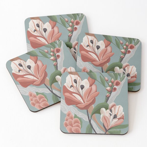 Item preview, Vibrant Coral Flowers on Teal canvas designed and sold by LKL-Designs.