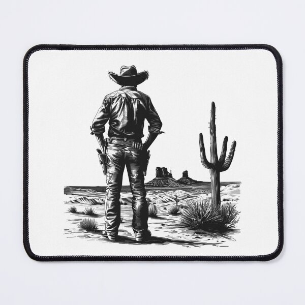 Item preview, Lone Cowboy in the Desert | Black and White Western Americana Illustration designed and sold by inkoutninja.