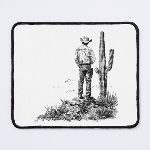 Item preview, Western Cowboy and Cactus Illustration | Black and White Desert Scene Art designed and sold by inkoutninja.