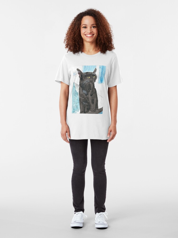 Alternate view of Davy Crockett, Cool Black Cat Slim Fit T-Shirt