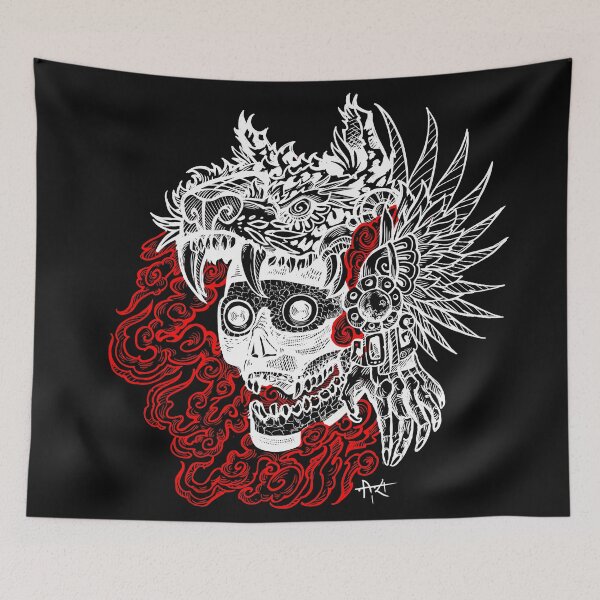 Item preview, Tezcatlipoca red smoke skull white designed and sold by UrielCalavera.