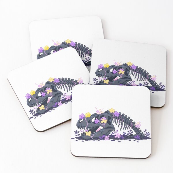 Item preview, Pixel Dinosaur Skeleton with Blue Flowers | Floral Retro Pixel Art designed and sold by PunkVerseStudio.