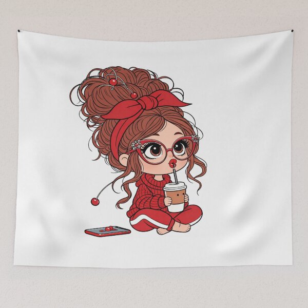 Item preview, Cute Chibi Girl Coffee Lover , Trendy Fashion Doll Illustration, Coffee Addict Sublimation Design designed and sold by zvalente.