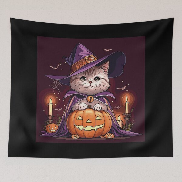 Item preview, Adorable Witch Cat With Pumpkin designed and sold by Silrom.