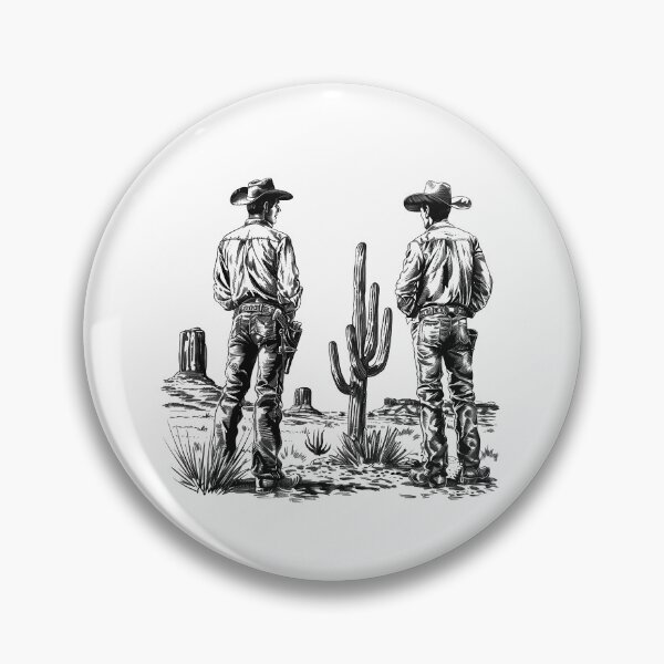 Item preview, Two Cowboys in the Desert | Black and White Western Frontier Illustration designed and sold by inkoutninja.