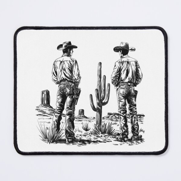 Item preview, Two Cowboys in the Desert | Black and White Western Frontier Illustration designed and sold by inkoutninja.