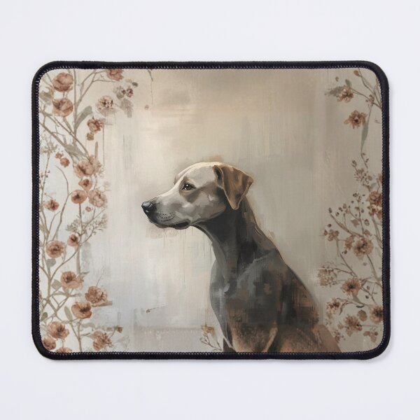 Item preview, Elegant dog portrait amid floral wallpaper backdrop designed and sold by Rue Design Company.