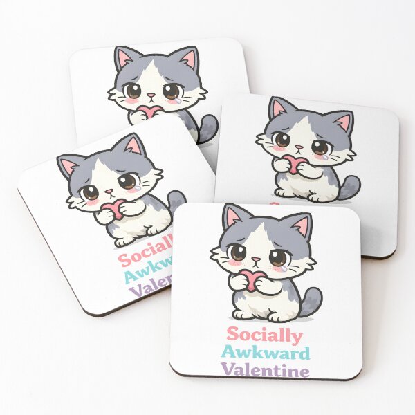 Item preview, Socially Awkward Valentine - Cute Shy Cat Holding Heart designed and sold by ProQ Creative Prints.