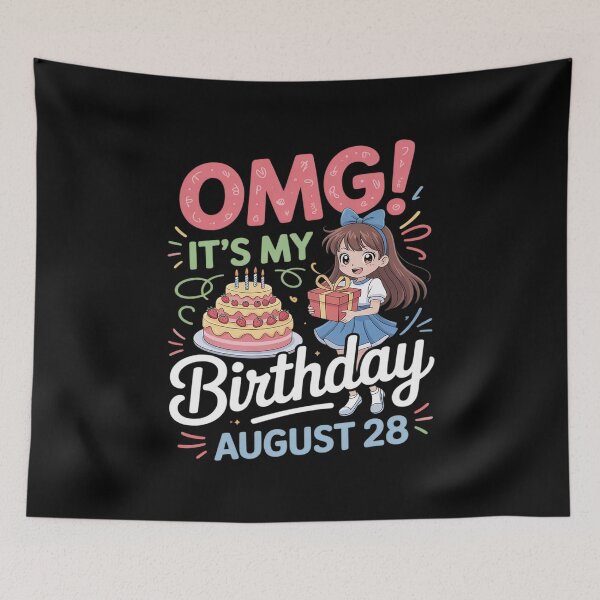 Item preview, Cute Girl With Presents Cake OMG It's My Birthday August 28 designed and sold by countntenov.