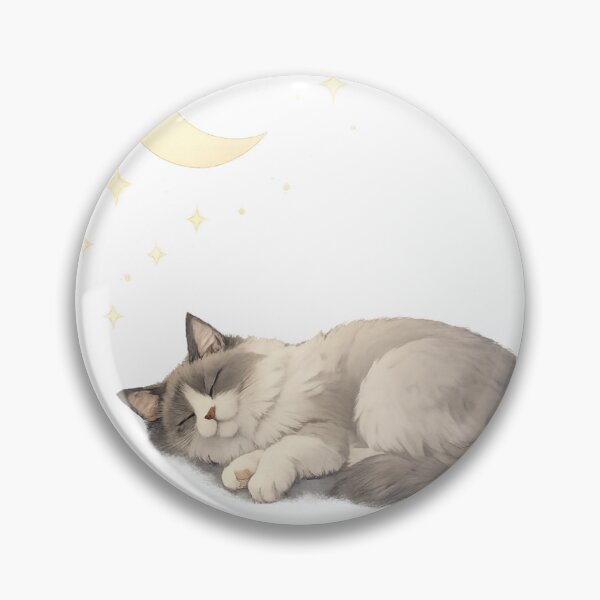 Item preview, Ragdoll Cat Purring Illustration – Soft Grey Minimal Art with Moon & Stars designed and sold by Monchatra.