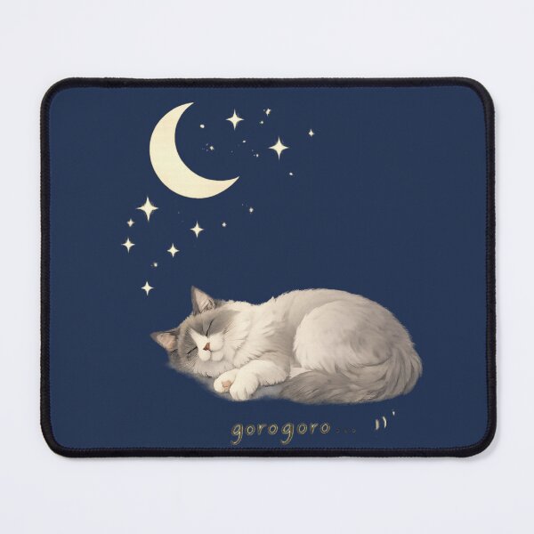 Item preview, Ragdoll Cat Purring Illustration – Soft Grey Minimal Art with Moon & Stars designed and sold by Monchatra.